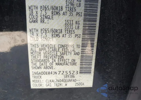 2018 Nissan Frontier Sv z USA, uszkodzony, nr VIN 1N6AD0ER4JN725523